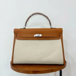 Alternative view of HERMES Top Handle Bags Canvas Swift Leather Brown-White 40CM A85010062380