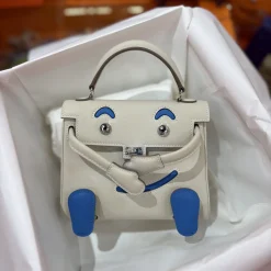 HERMES Top Handle Bags Cream-Blue 16CM A35010063364