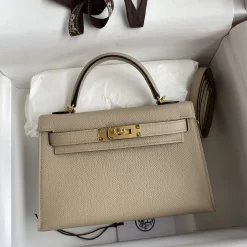 HERMES Top Handle Bags Epsom Leather Beige-Gold 19CM F5010062215