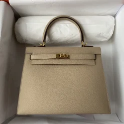 HERMES Top Handle Bags Epsom Leather Beige-Gold 25 A05010060040
