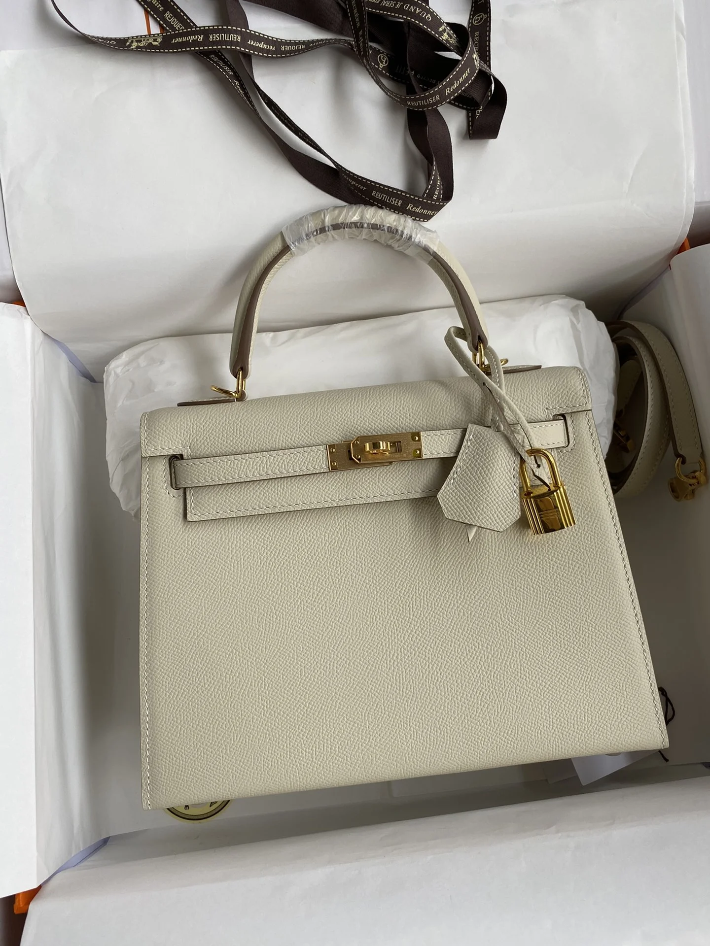 HERMES Top Handle Bags Epsom Leather Beige-Gold 25CM A05010060321