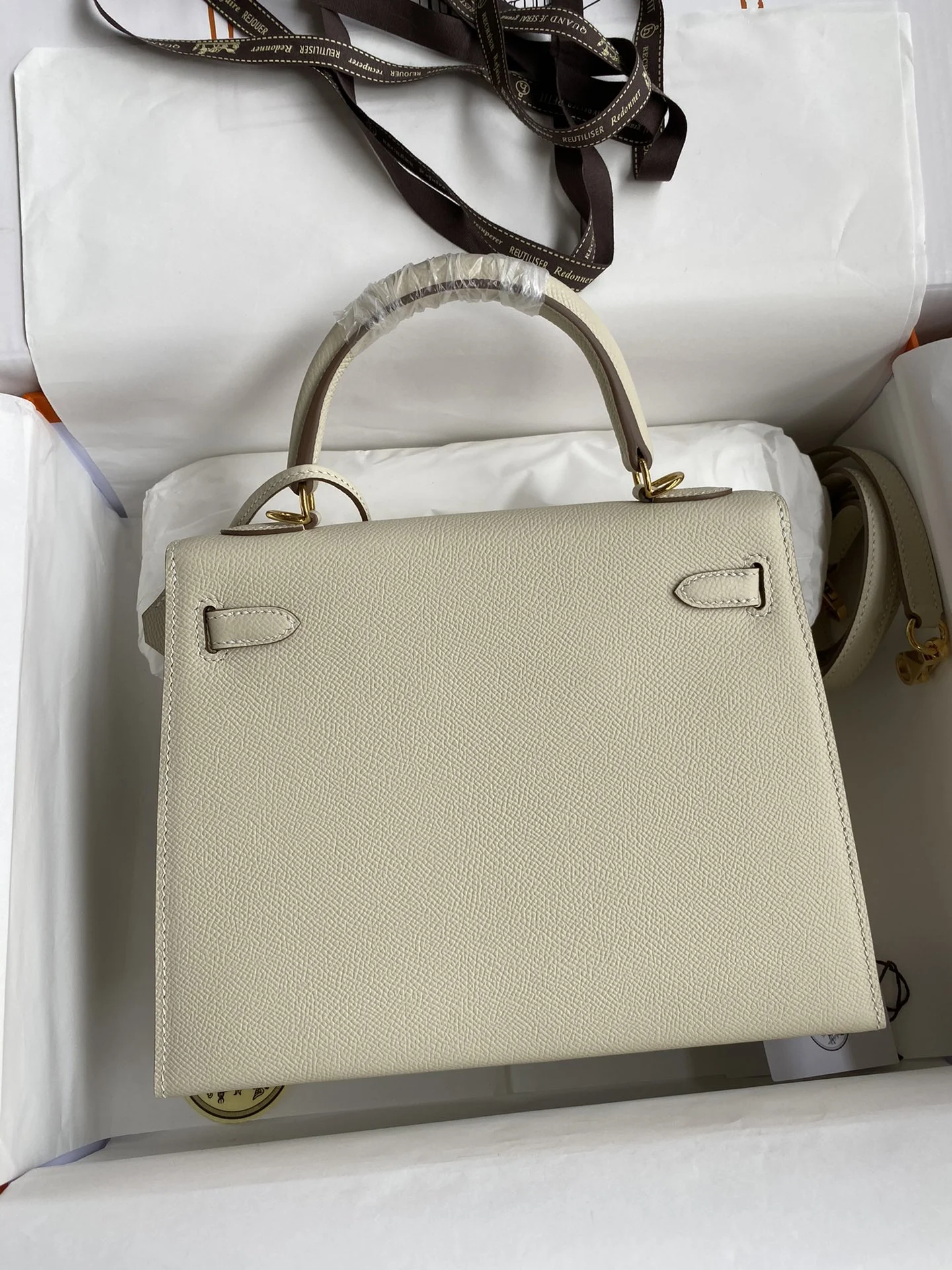 HERMES Top Handle Bags Epsom Leather Beige-Gold 25CM A05010060321 - Image 2