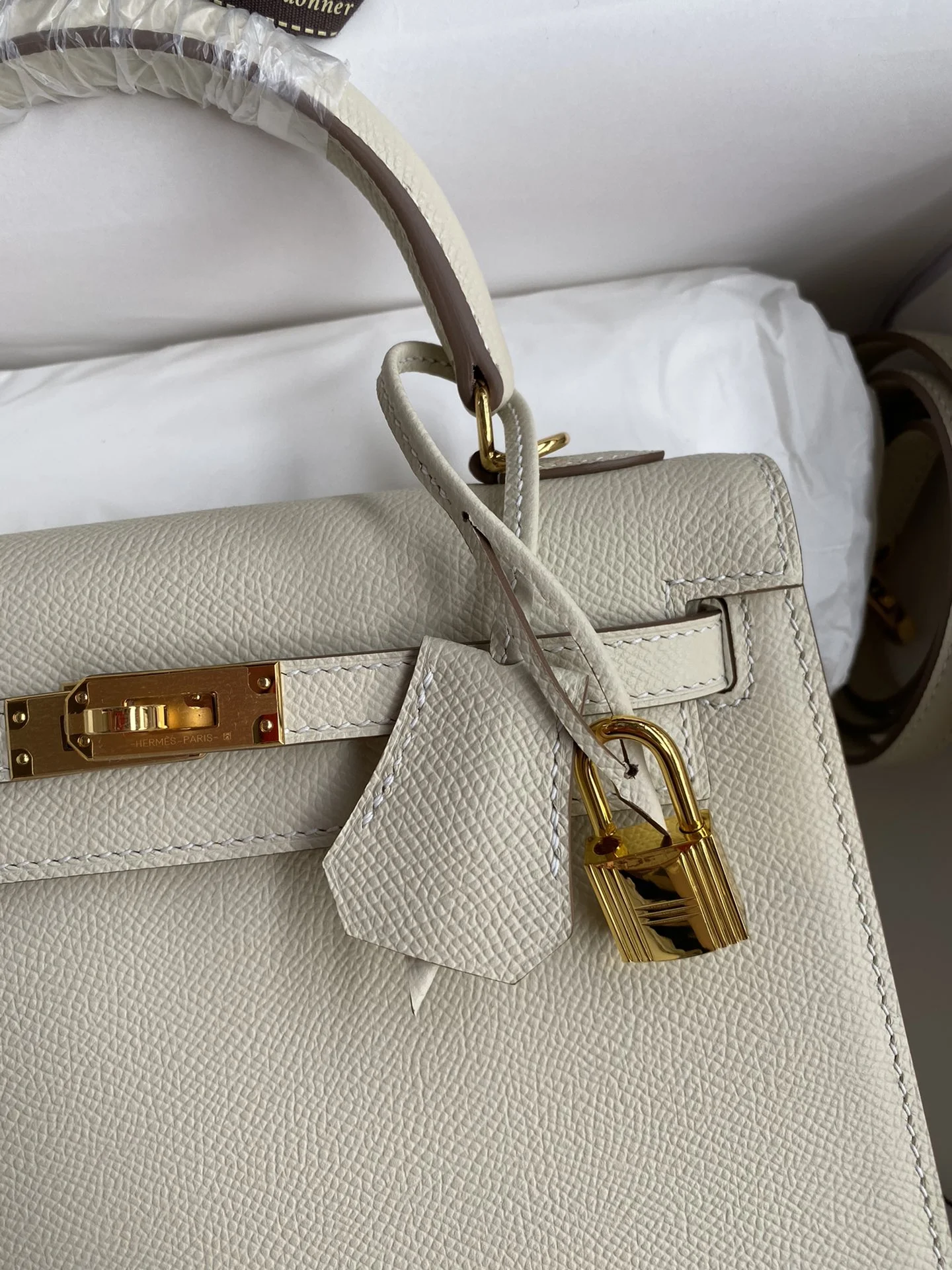 HERMES Top Handle Bags Epsom Leather Beige-Gold 25CM A05010060321 - Image 3