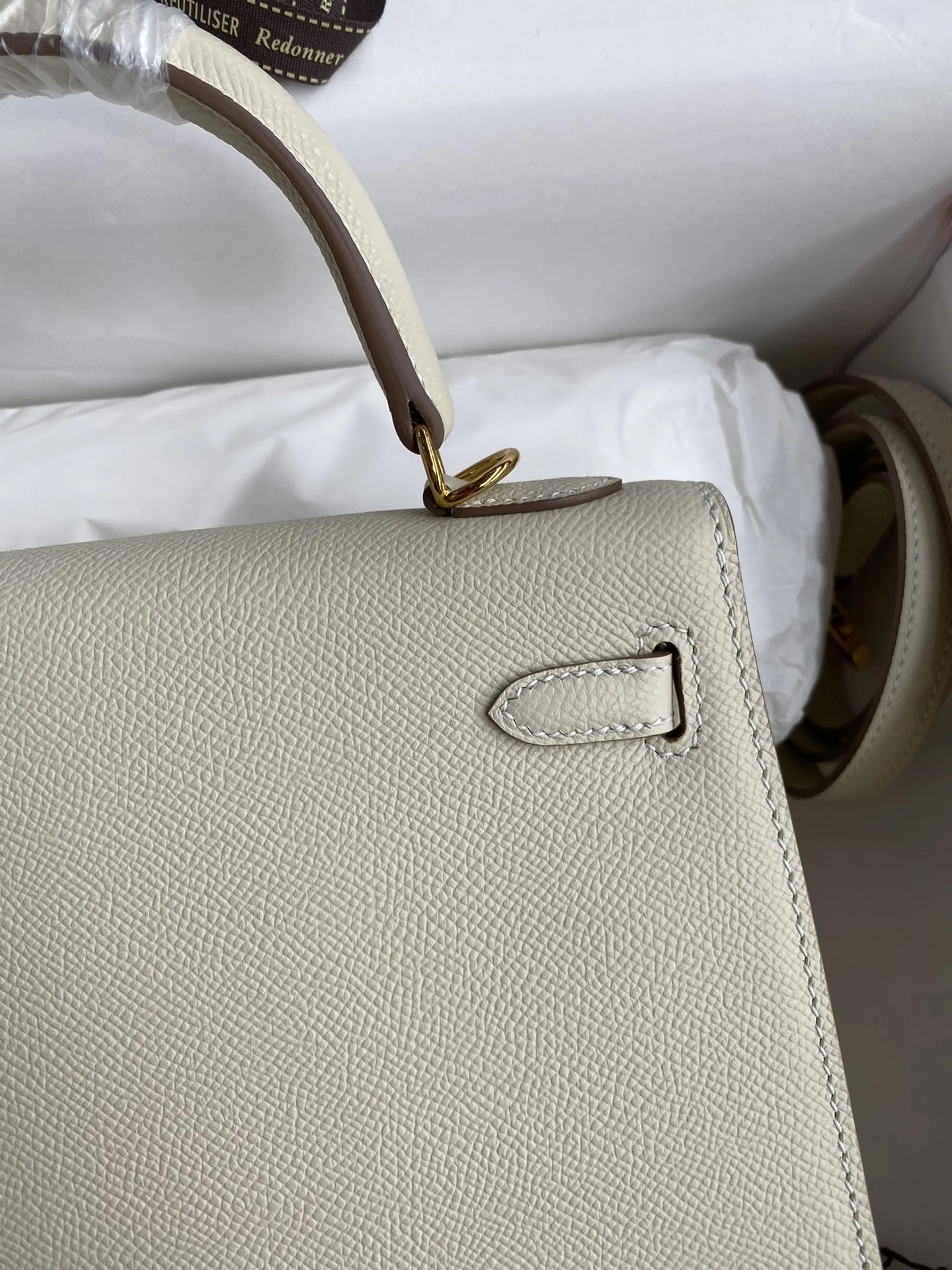 HERMES Top Handle Bags Epsom Leather Beige-Gold 25CM A05010060321 - Image 4