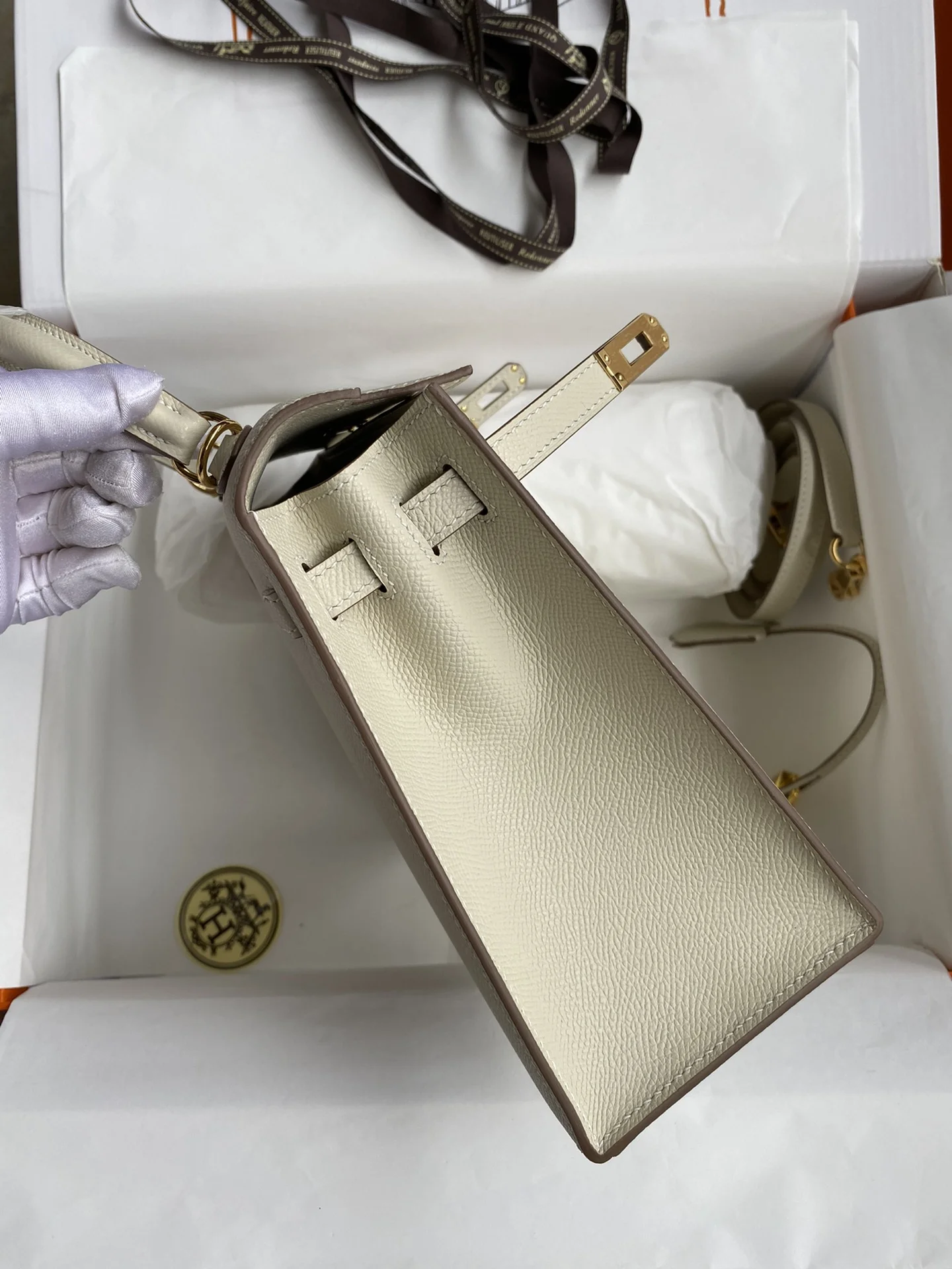 HERMES Top Handle Bags Epsom Leather Beige-Gold 25CM A05010060321 - Image 5