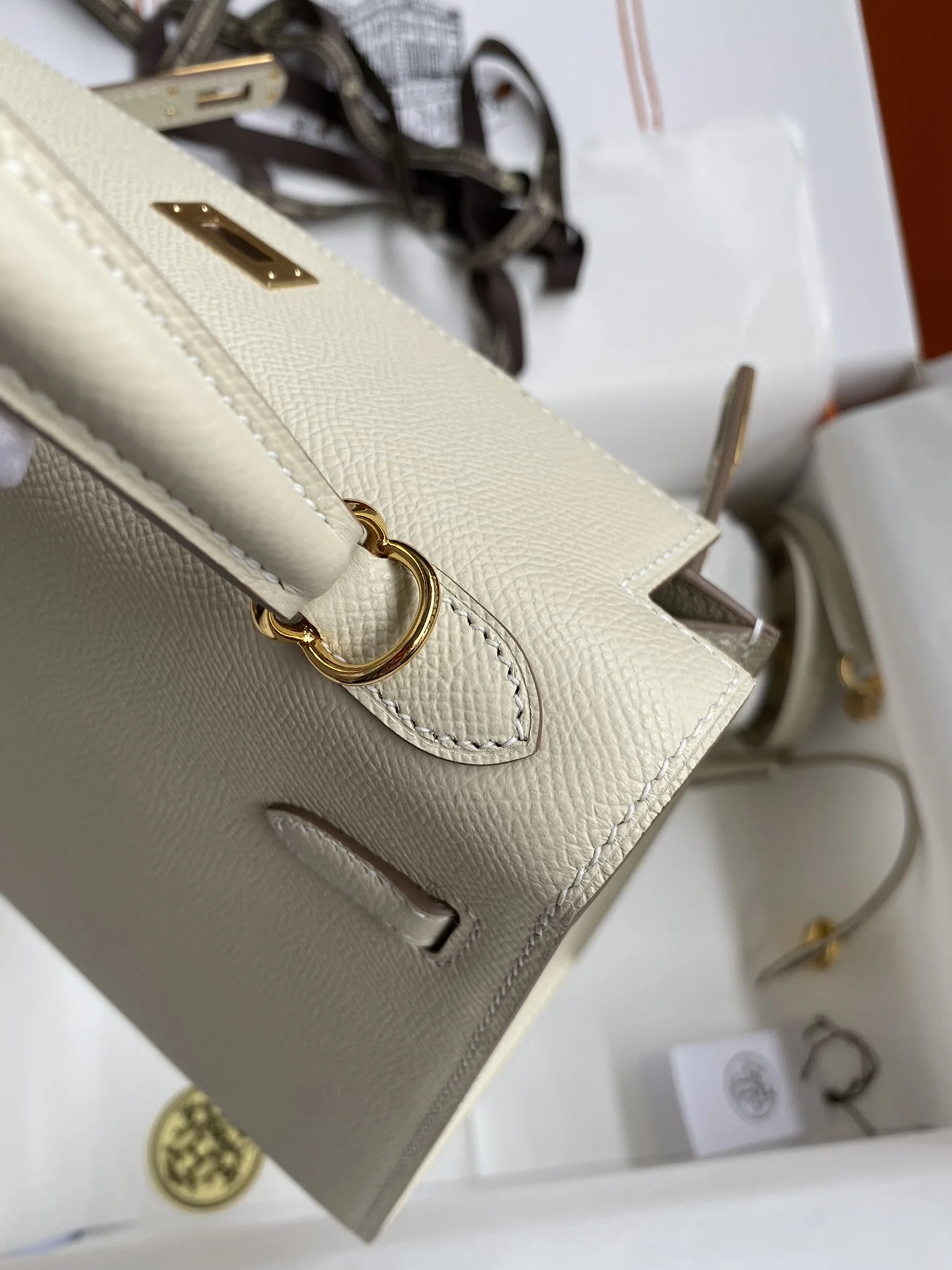 HERMES Top Handle Bags Epsom Leather Beige-Gold 25CM A05010060321 - Image 6