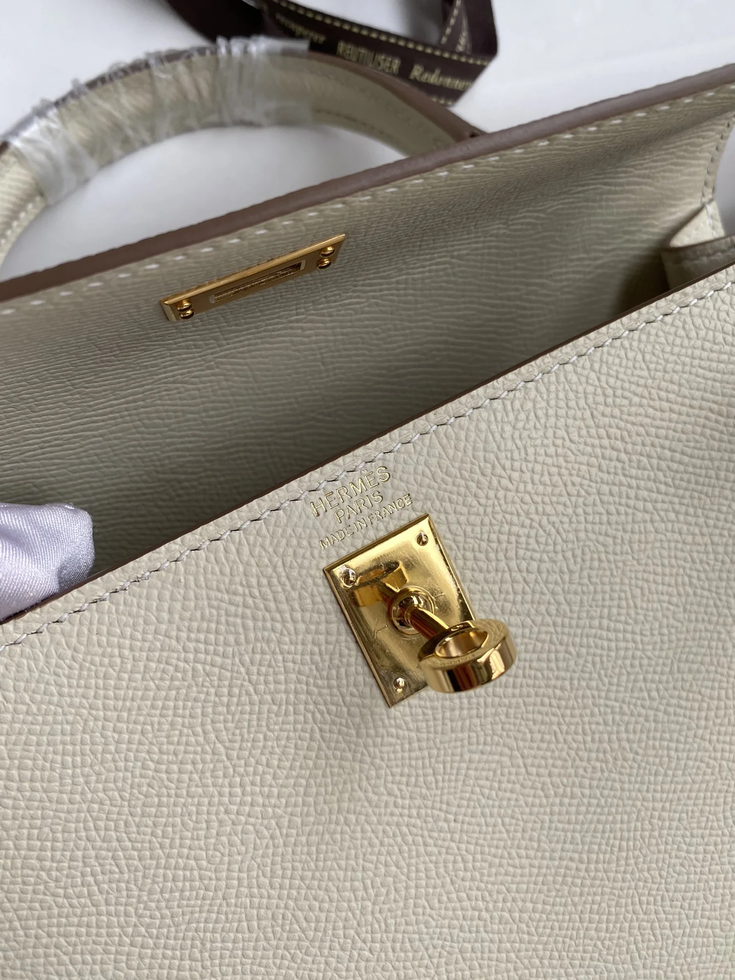 HERMES Top Handle Bags Epsom Leather Beige-Gold 25CM A05010060321 - Image 7
