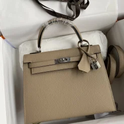 HERMES Top Handle Bags Epsom Leather Beige-Gold 25CM A05010060327