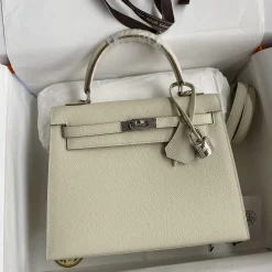 HERMES Top Handle Bags Epsom Leather Beige-Silver 25CM A05010060317