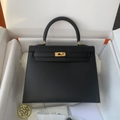 HERMES Top Handle Bags Epsom Leather Black-Gold 25 A05010060104