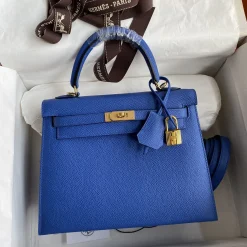 HERMES Top Handle Bags Epsom Leather Blue-Gold 25CM A05010060418