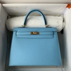 HERMES Top Handle Bags Epsom Leather Blue-Gold A05010060056