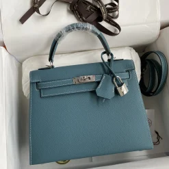 HERMES Top Handle Bags Epsom Leather Blue-Silver 25CM A05010060847
