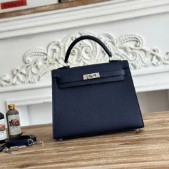 HERMES Top Handle Bags Epsom Leather Blue-Silver 25CM A05010061001