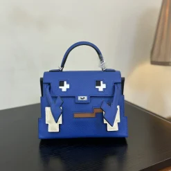 HERMES Top Handle Bags Epsom Leather Blue-White-Brown A45010063555