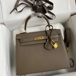 HERMES Top Handle Bags Epsom Leather Brown-Gold 25 A05010060279