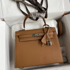 HERMES Top Handle Bags Epsom Leather Brown-Silver 25CM A05010060347