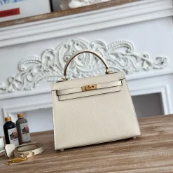 HERMES Top Handle Bags Epsom Leather Cream-Gold 25CM A05010060926