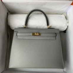HERMES Top Handle Bags Epsom Leather Gray-Gold 25 A05010060050