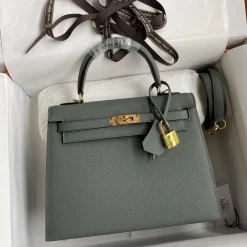 HERMES Top Handle Bags Epsom Leather Gray-Gold 25CM A10010060460