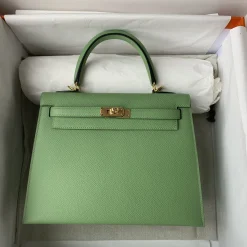 HERMES Top Handle Bags Epsom Leather Green-Gold 25 A05010060110