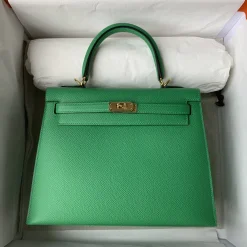 HERMES Top Handle Bags Epsom Leather Green-Gold 25 A05010060126