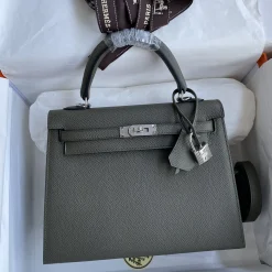 HERMES Top Handle Bags Epsom Leather Green-Silver 25CM A05010060430
