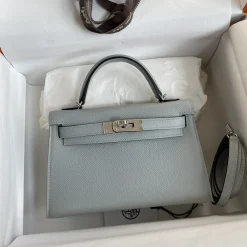HERMES Top Handle Bags Epsom Leather Grey 19CM F5010062226