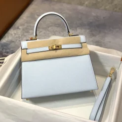 HERMES Top Handle Bags Epsom Leather Light Blue-Gold 25CM_28CM A05010060754