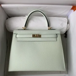 HERMES Top Handle Bags Epsom Leather Mintgreen-Gold 25 A05010060044