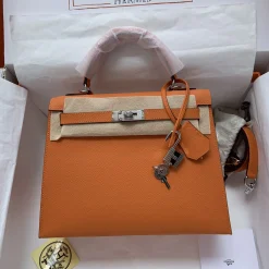 HERMES Top Handle Bags Epsom Leather Orange-Beige 25X28CM A10010060473