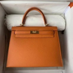 HERMES Top Handle Bags Epsom Leather Orange-Gold 25 A05010060121