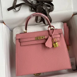 HERMES Top Handle Bags Epsom Leather Pink-Gold 25CM A05010060311