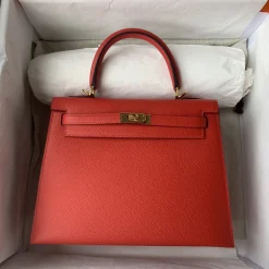 HERMES Top Handle Bags Epsom Leather Red-Gold 25 A05010060079