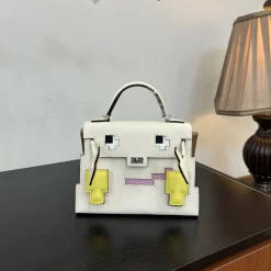 HERMES Top Handle Bags Epsom Leather White-Yellow One Size A45010063557