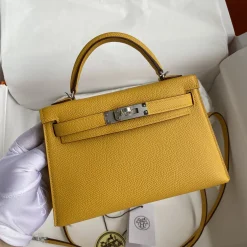 HERMES Top Handle Bags Epsom Leather Yellow-Brown 19CM F5010062266