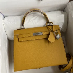 HERMES Top Handle Bags Epsom Leather Yellow-Silver 25CM A05010060819