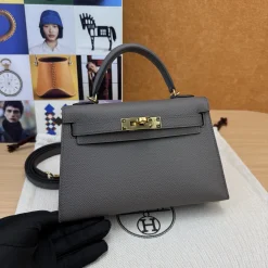 HERMES Top Handle Bags Gray-Gold 19X12X5.5CM B15010063230