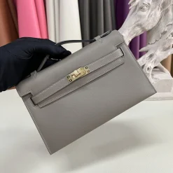HERMES Top Handle Bags Gray-Gold 22CM G5010061128