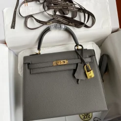 HERMES Top Handle Bags Gray-Gold A10010060448