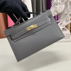 HERMES Top Handle Bags Gray-Gold G5010061125