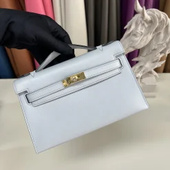 HERMES Top Handle Bags Light Blue-Gold G5010061103