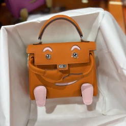 HERMES Top Handle Bags Orange-Pink 16CM A35010063327