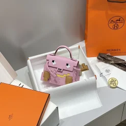 HERMES Top Handle Bags Pink-Tan 18X8X13CM A45010063511