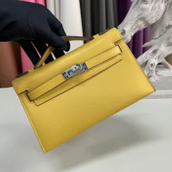 HERMES Top Handle Bags Swift Leather Yellow-Silver 22CM G5010061087