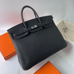 HERMES Top Handle Bags Togo Leather Black-Silver 40CM A85010063266