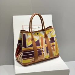 HERMES Totes Bags Canvas Leather Brown-Yellow 30X36CM A00010062534