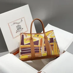 Alternative view of HERMES Totes Bags Canvas Leather Brown-Yellow 30X36CM A00010062534