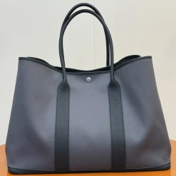HERMES Totes Bags Canvas and Leather Grey-Black 49X36X25.3CM B30010062615