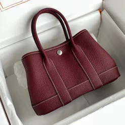 Alternative view of HERMES Totes Bags Leather Burgundy-White 23X16X10CM H2010062907